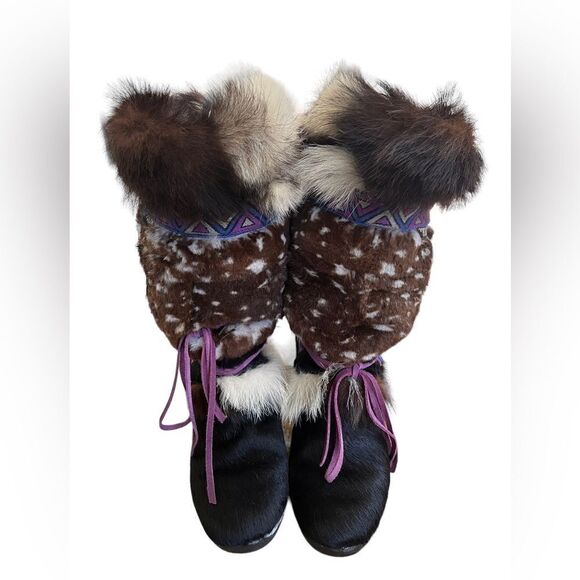 TECNICA Goat Fur Winter Boots Italy Leather Wedge Women 37/5 - Picture 2 of 11